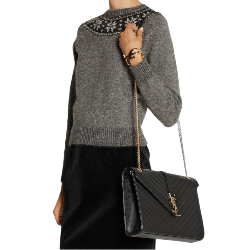 MSRP $3,500 NWT BNIB SAINT LAURENT ENVELOPE LARGE BAG MATELASSÉ GRAIN DE POUDRE - Picture 8 of 16